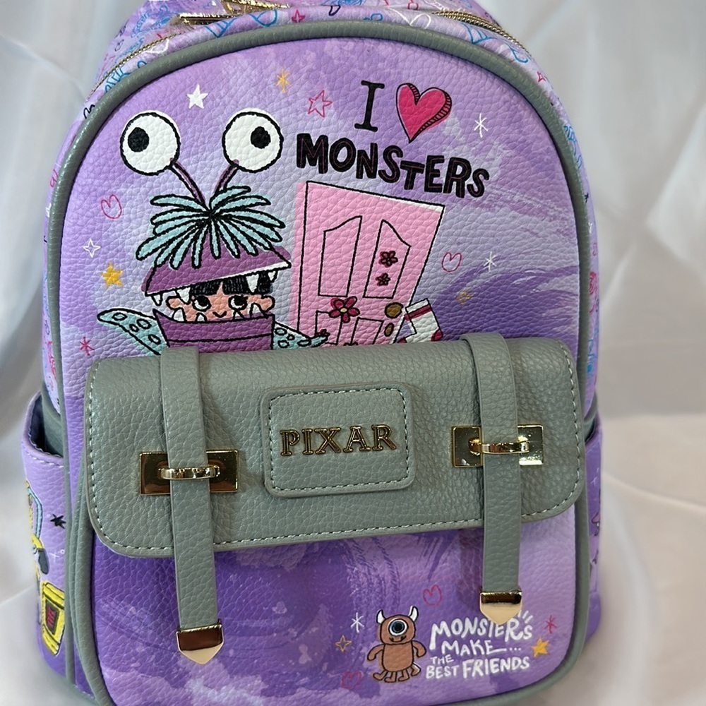 Wonda Pop Disney Pixar Monsters 11” mini backpack Peek-A-Boo Vegan Leather - Picture 2 of 11